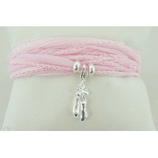 Ballet shoes with silk bracelet/necklace (light pink)